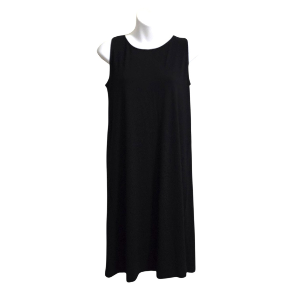 Eileen Fisher Round Neck Sleeveless Jersey Knit Mini Shift Dress In Black Sz PS